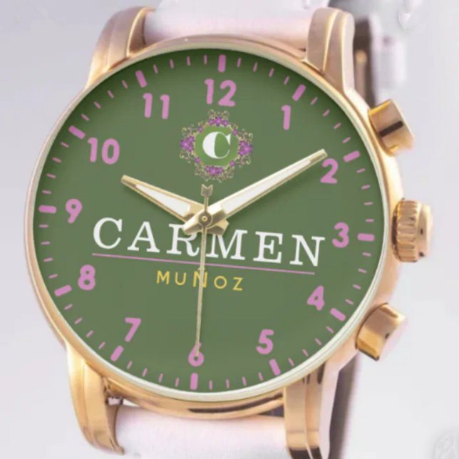Montre Personalized Green Dial Elegant Custom Name Design (Créateur téléchargé)