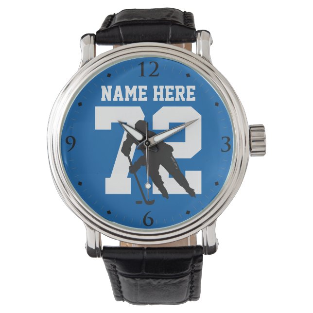 Montre Personalized Hockey Player Name Number Blue (devant)
