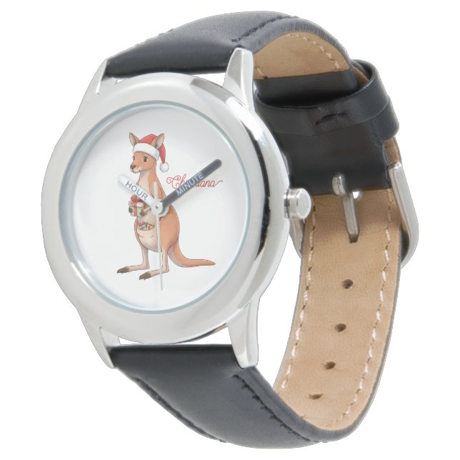 Montre Personalized Kangaroo With Santa Hat Christmas (Incliné)