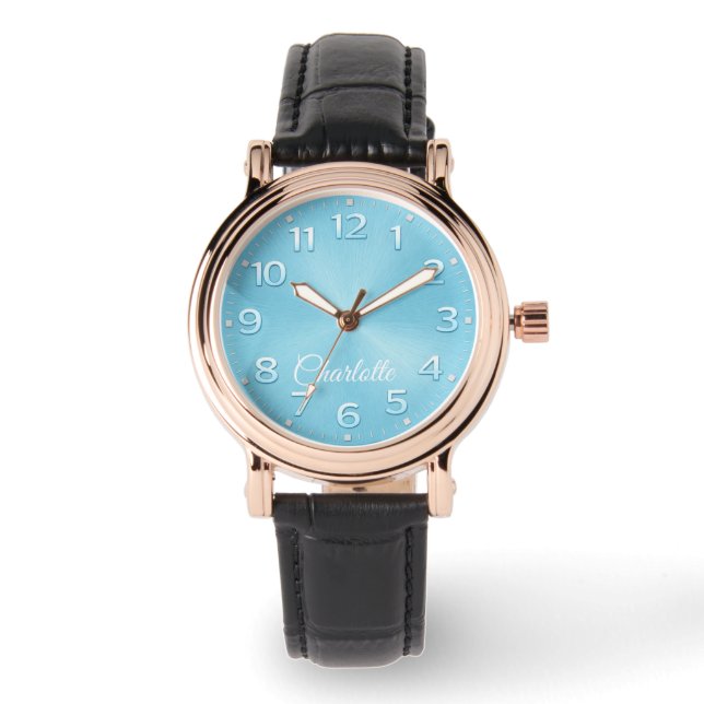 Montre Personalized Name Elegant Blue Dial Watch (Recto)