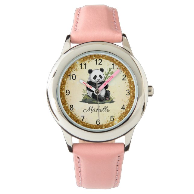 Montre Personalized Panda Bear With Greenery Bamboo Gold (devant)