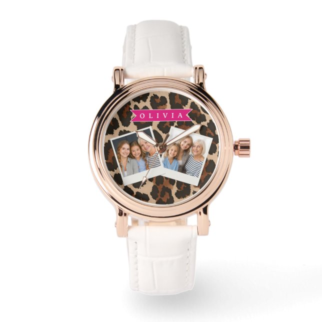 Montre Personalized Pink Leopard Print Chic Animal Print (Recto)