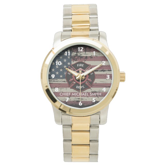 Montre Personalized Rank Firefighter American Flag  (devant)