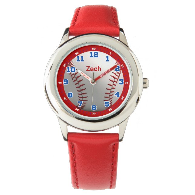 Montre Personalized Red Baseball Boys Learning Time Kids (devant)