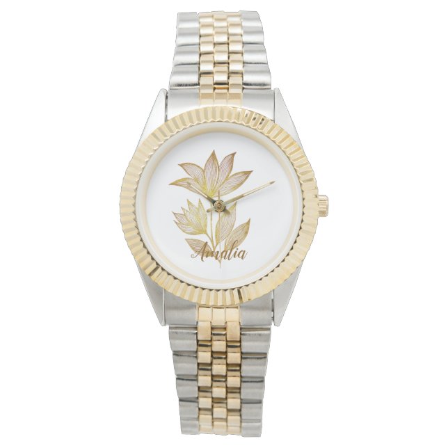 Montre Personalized Two-Tone Golden Floral Watch (devant)