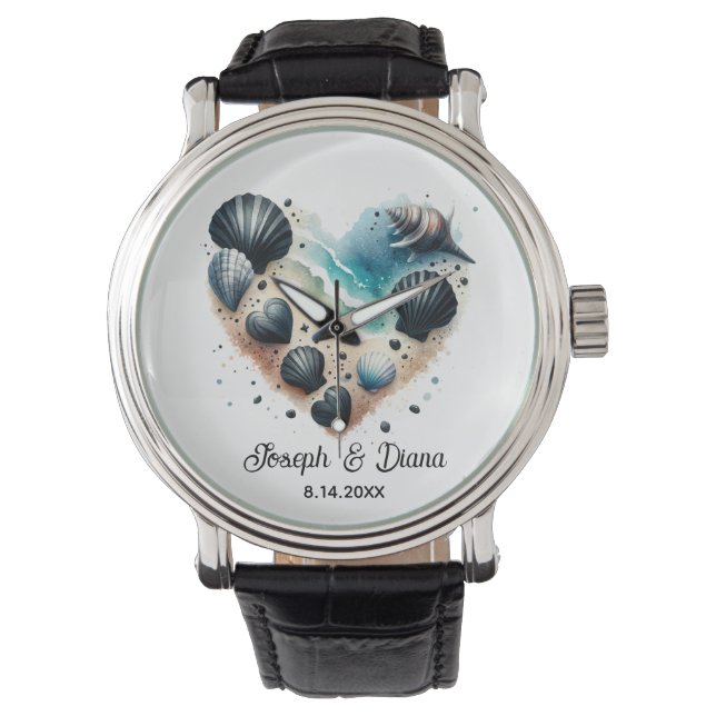 Montre Personalized Valentine Anniversary Seashell Heart (devant)