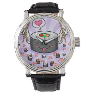 Montre Personnage de dessin animé de sushi mangeant un