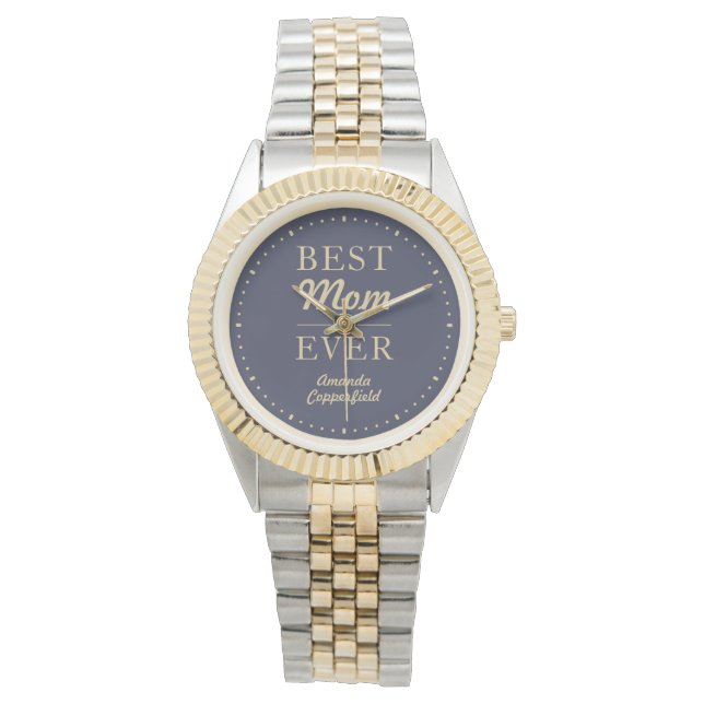 Montre Personnalisable Meilleure Maman Ever Blue Gold Sil (devant)