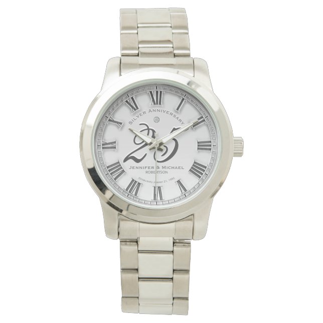Montre Personnalisé 25 Anniversaire Mariage Argent (devant)