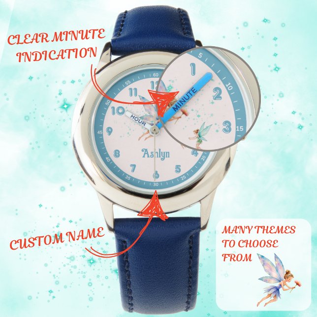 Montre Personnalisé Bleu Élégant Fée Apprendre Temps Enfa (Créateur téléchargé)