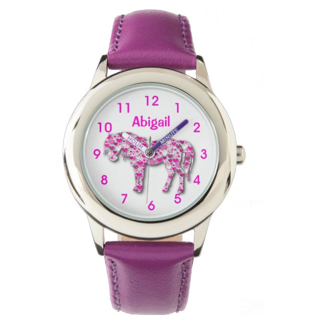 Montre Personnalisé Cute Rose Coeur Cheval Pony (devant)