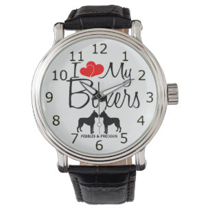 Montre Personnalisé J'Aime Mes Deux Boxers Regardez