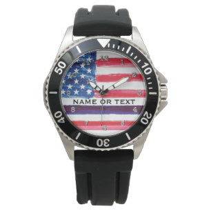 Montre Personnalisé Mince Ligne Bleue US Drapeau Officier