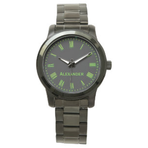 Montre Personnalisé Nom Vert Noir Classique Élégant Romai