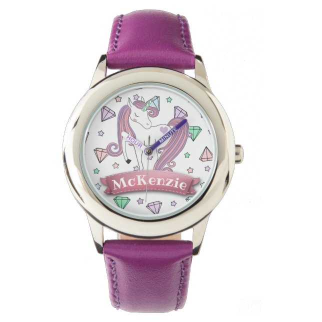 Montre Personnalisé Pretty Pastel Unicorn | Gemmes de dia (devant)