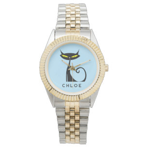 Montre Personnalisé Retro Mid Century moderne Chat noir a
