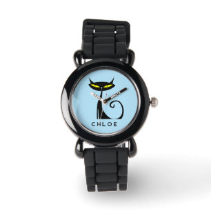 Montre Personnalisé Retro Mid Century moderne Chat noir a