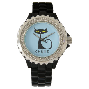 Montre Personnalisé Retro Mid Century moderne Chat noir a