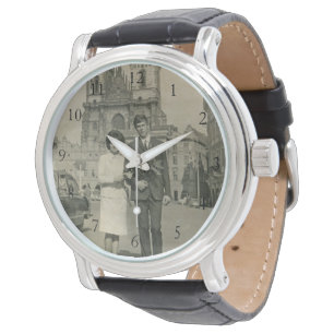 Montre Personnalisé Vieux Photo Couple Anniversaire Cuir
