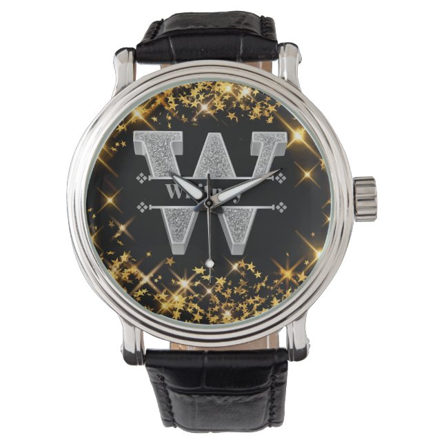 Montre Personnalisé W initial Monogramme d'argent Votre n (devant)