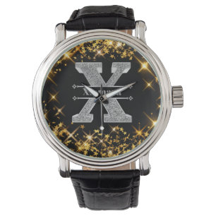 Montre Personnalisé X Monogramme initial d'argent Votre n