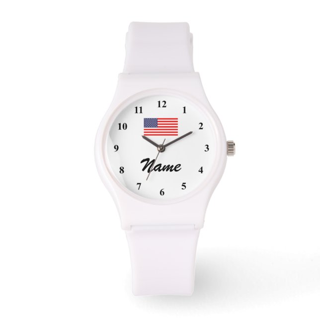 Montre personnalisée avec nom et drapeau américain (Recto)