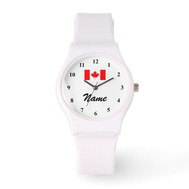 Montre personnalisée avec nom et drapeau canadien (Recto)