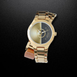 montre personnalisée en or et en bracelet noir