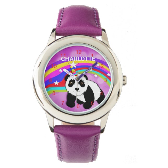 Montre personnalisée Panda Unicorn Rainbow Cute (devant)