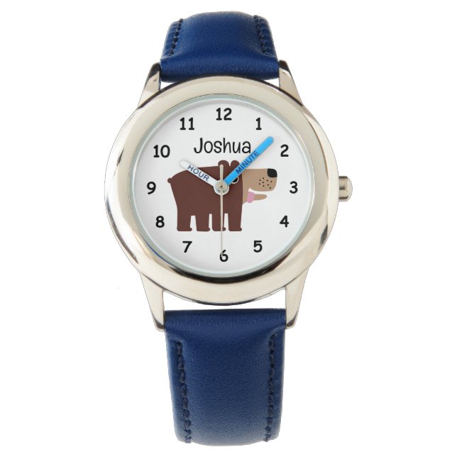 Montre personnalisée pour enfants avec un ours bru (devant)