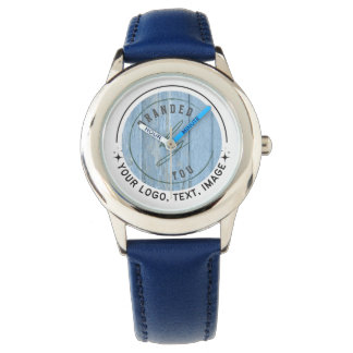 Montre Personnaliser | Bracelet en cuir bleu pour enfant