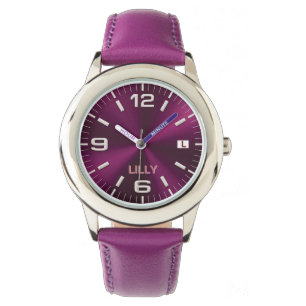Montre Personnaliser Chic Monogramme Girly Hot rose Metal