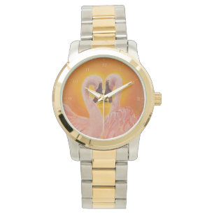 Montre Personnaliser Deux Flamants roses Amour coeur Dans