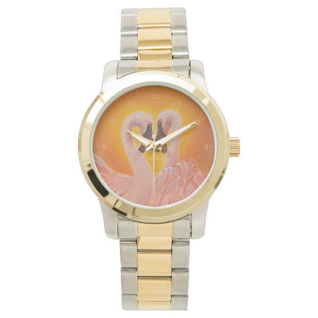Montre Personnaliser Deux Flamants roses Amour coeur Dans (devant)