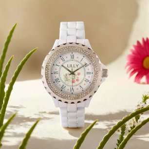 Montre Personnaliser Elégante Aquarelle rose Floral éléga