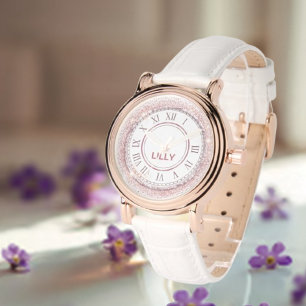 Montre Personnaliser rose pâle Parties scintillant en mét