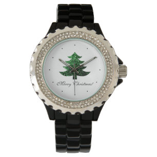 Montre Personnaliser Sparkly sapin vert étincelant