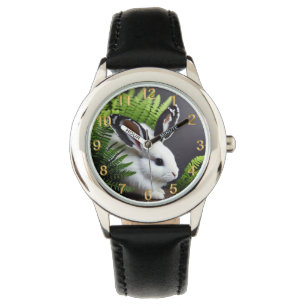 Montre Pétale Le Lapin Noir Et Blanc, Les Enfants Regarde