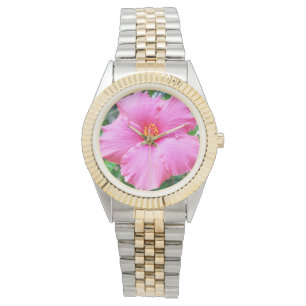 Montre "Pétales de goutte de pluie : Hibiscus rose sous u