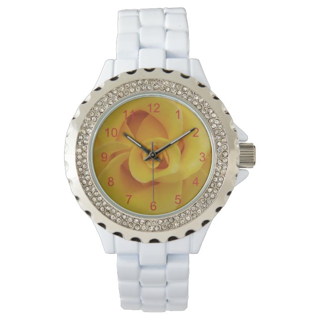 Montre Pétales de rose jaune romantiques (devant)