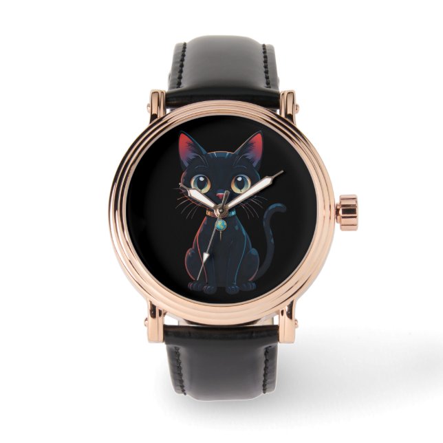 Montre Petit Chat Noir Effrayant (Recto)