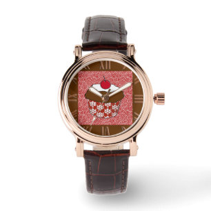 Montre Petit gâteau de chocolat sur le motif rouge et
