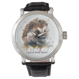 Montre Petit hérisson mignon à l'aquarelle marron