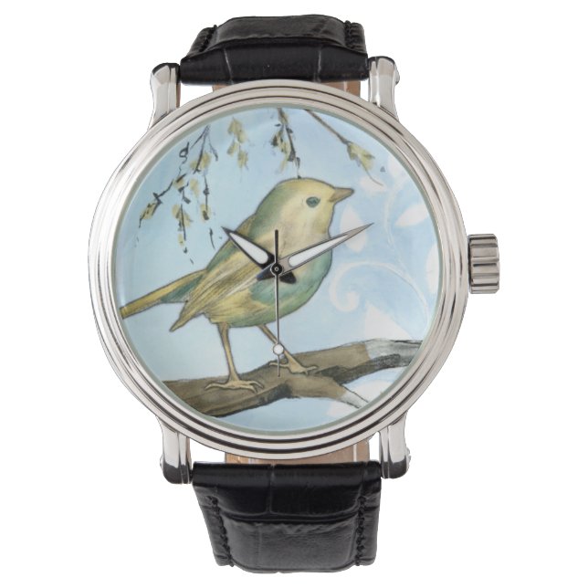 Montre Petit oiseau jaune perché sur une branche Recherch (devant)