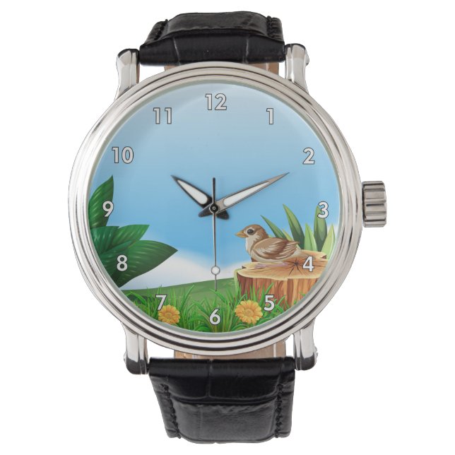 Montre Petit oiseau mignon dans un champ (devant)