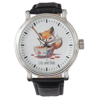 Montre Petit renard affamé attend le Ramen japonais