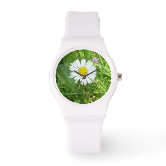 Montre Petite petite marguerite miniature blanche et jaun (Recto)