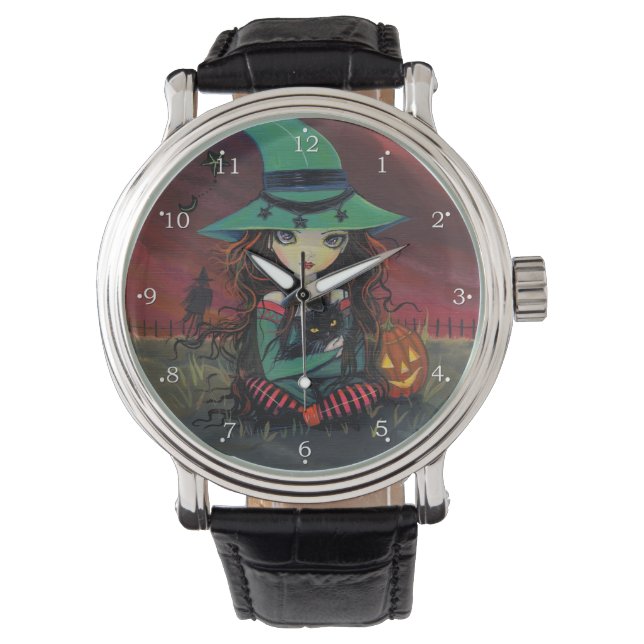 Montre Petite sorcière d'Halloween, illustration fantasti (devant)