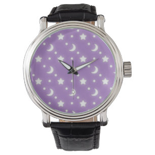 Montre Petites étoiles et lunes Motif de fond violet