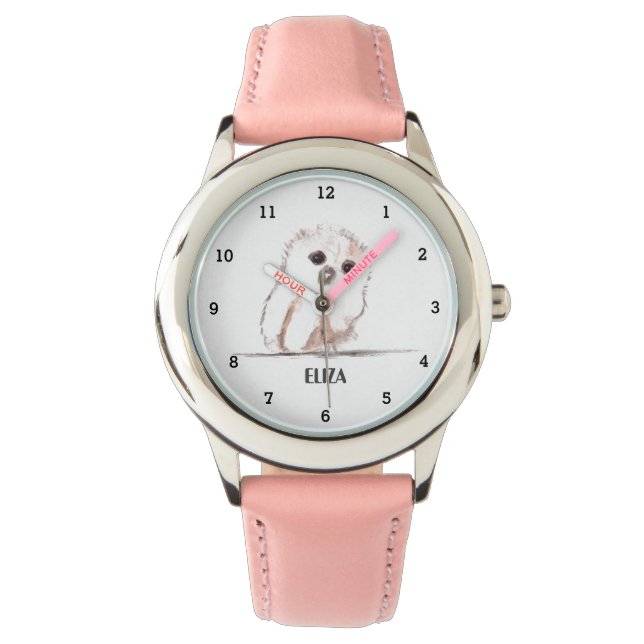 Montre Petites filles Chouette rose Oiseaux Animaux Enfan (devant)